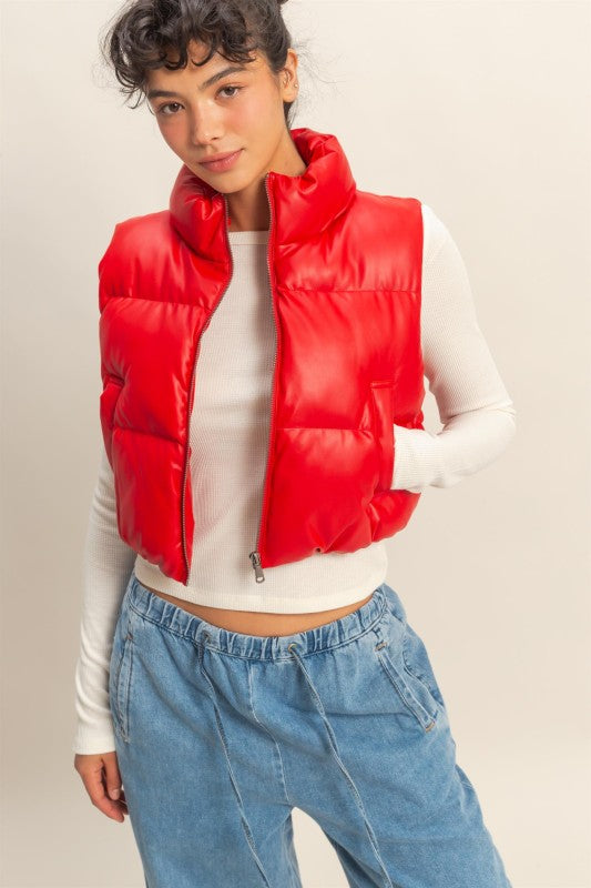 Red Faux Leather Vest
