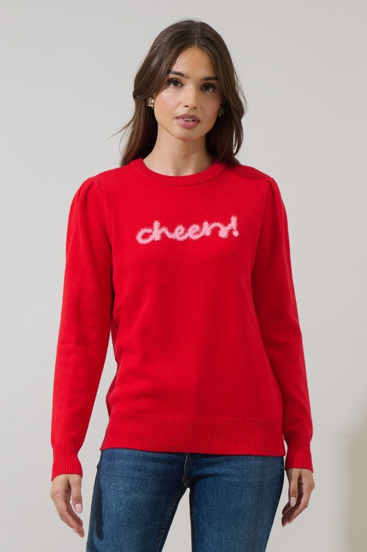 Red with Pink Cheers! Sweater