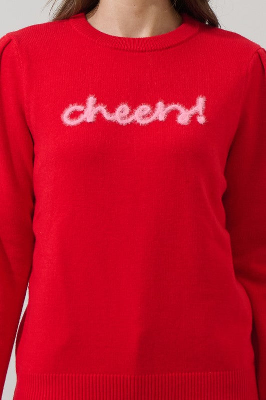 Red with Pink Cheers! Sweater