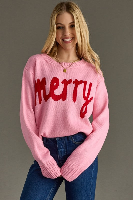 Pink & Red Merry Sweater