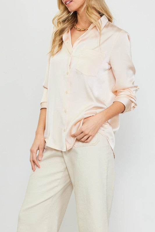 Satin Button Down in Oatmilk