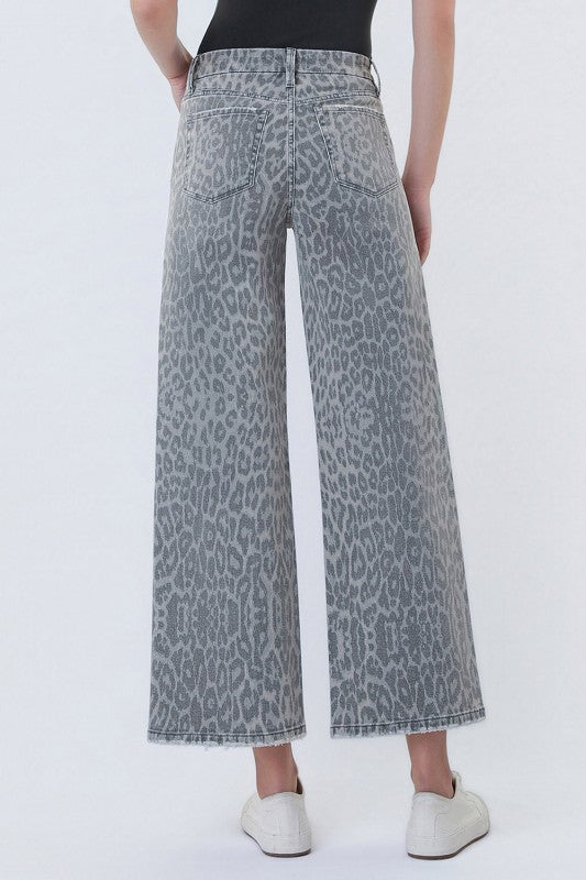 Gray Leopard Wide Leg Denim
