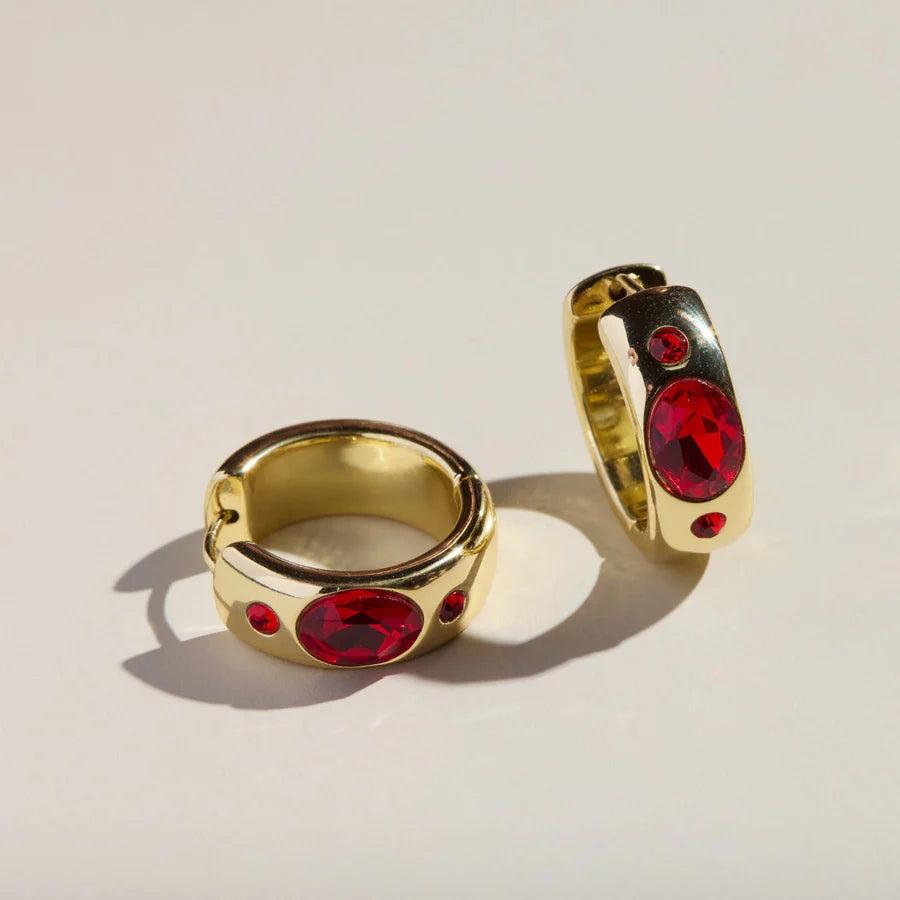 Red Wide CZ Bezel Hoop Earrings