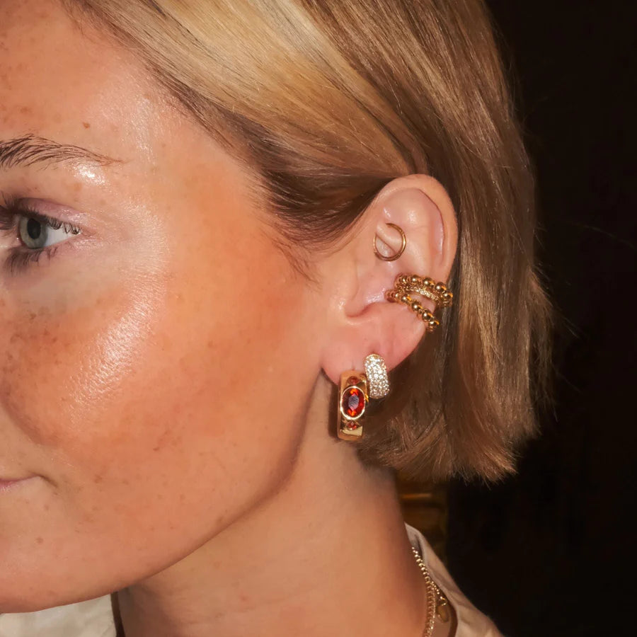 Red Wide CZ Bezel Hoop Earrings