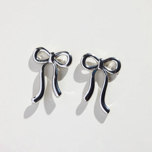 Silver Vintage Bow Stud Earrings