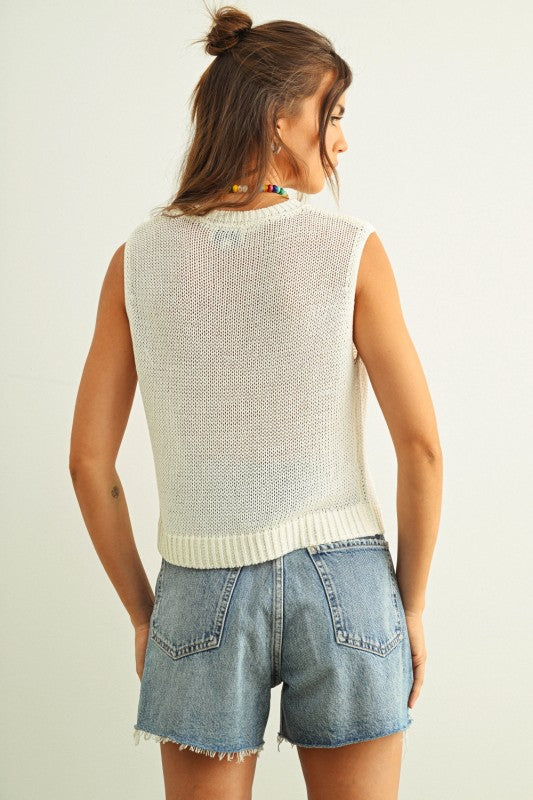 Sleeveless Knit Top in White