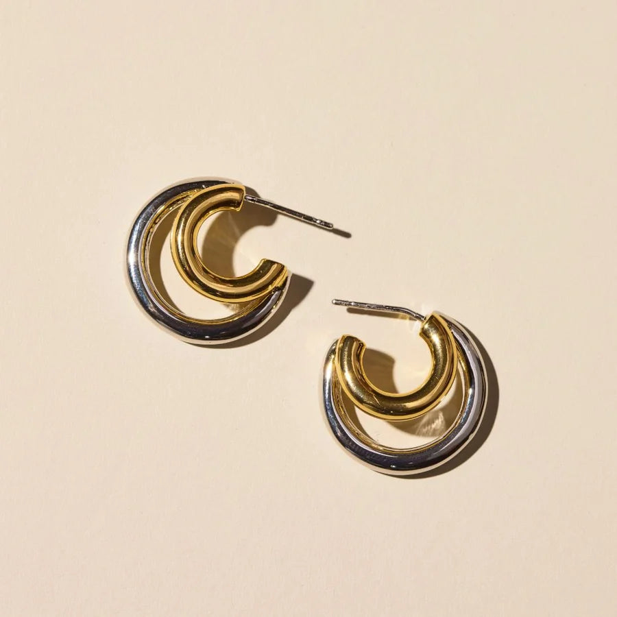 Mixed Metal Double Hoop Earrings