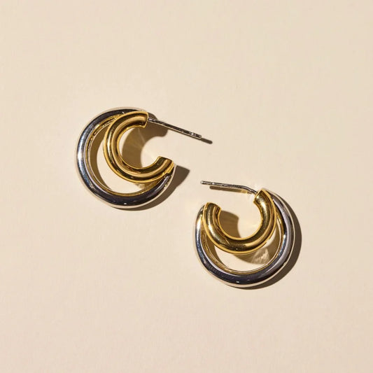 Mixed Metal Double Hoop Earrings