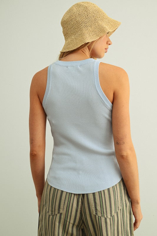 Classic Ribbed Knit Tank Top in Misty Blue