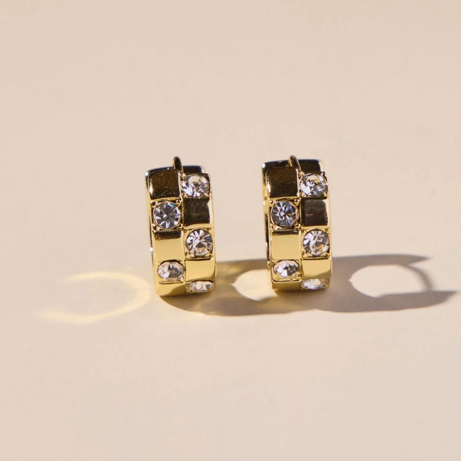 Gold Pave Checkered Earrings