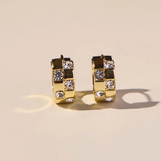 Gold Pave Checkered Earrings