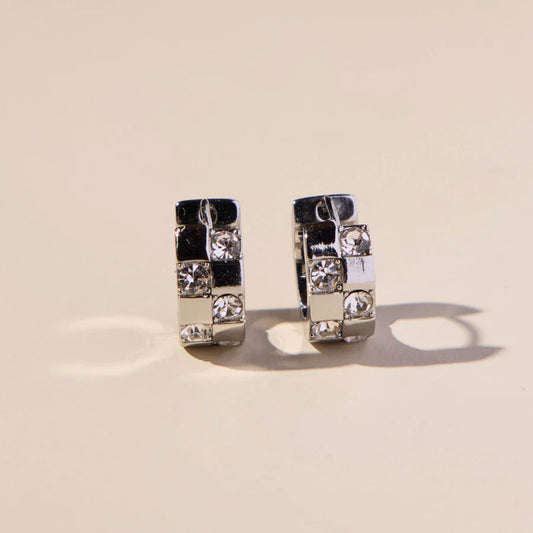 Silver Pave Checkered Earrings