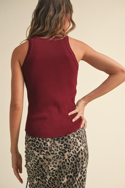 Classic Ribbed Knit Tank Top In Cabernet