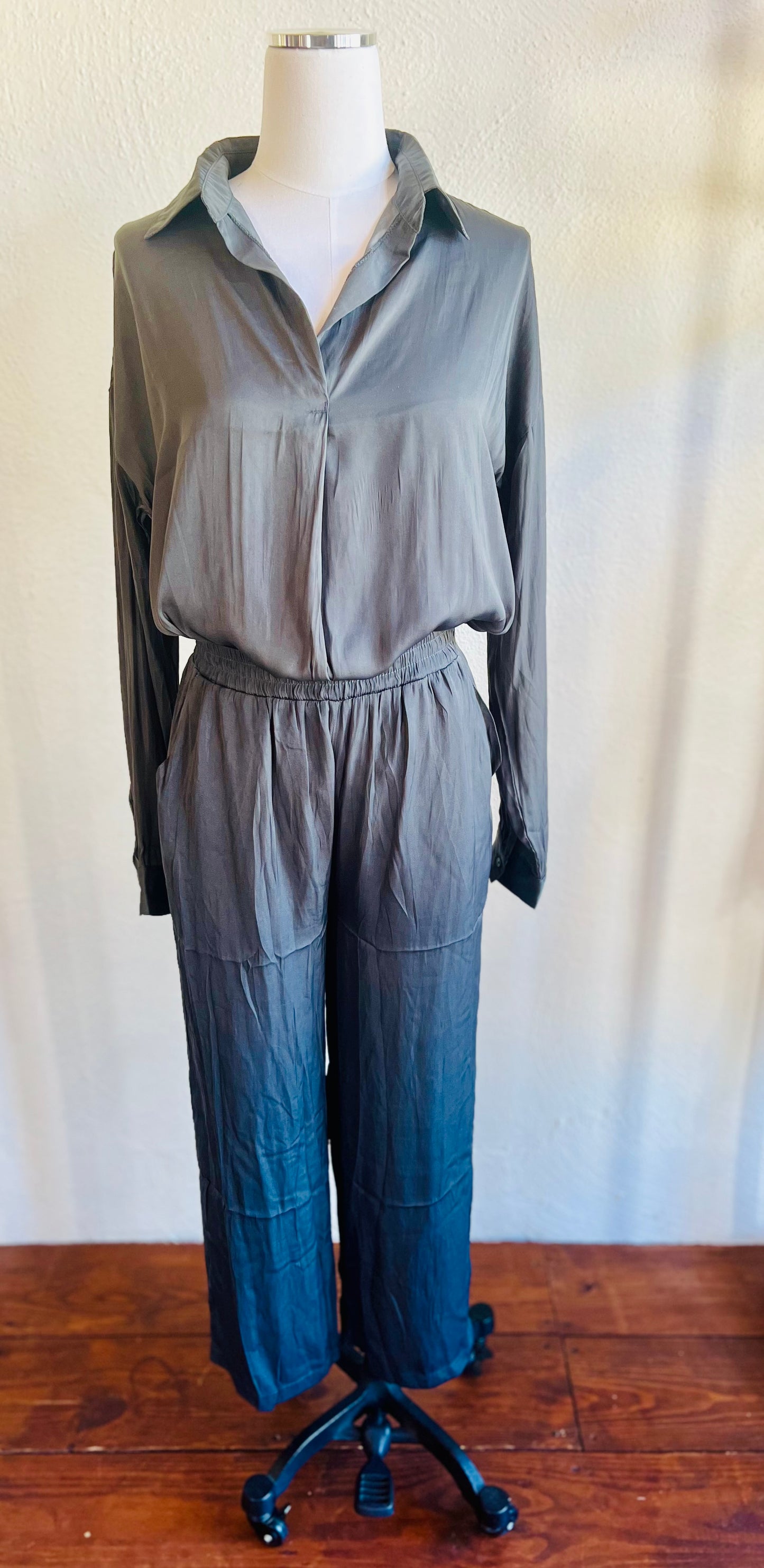 Slate Solid Satin Pants