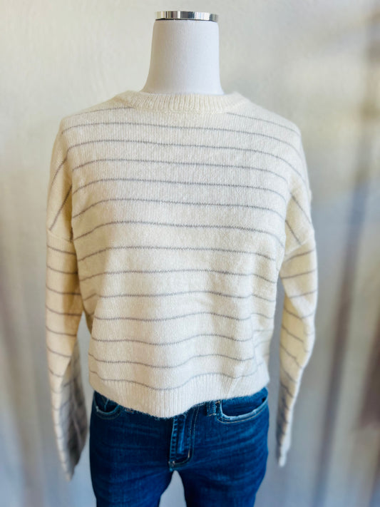 Ivory & Dove Grey Striped Sweater