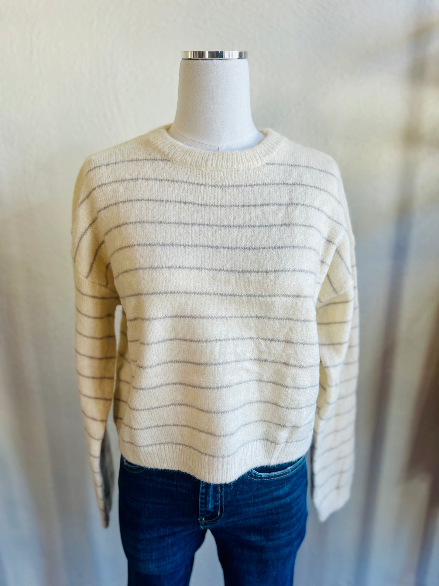 Ivory & Dove Grey Striped Sweater