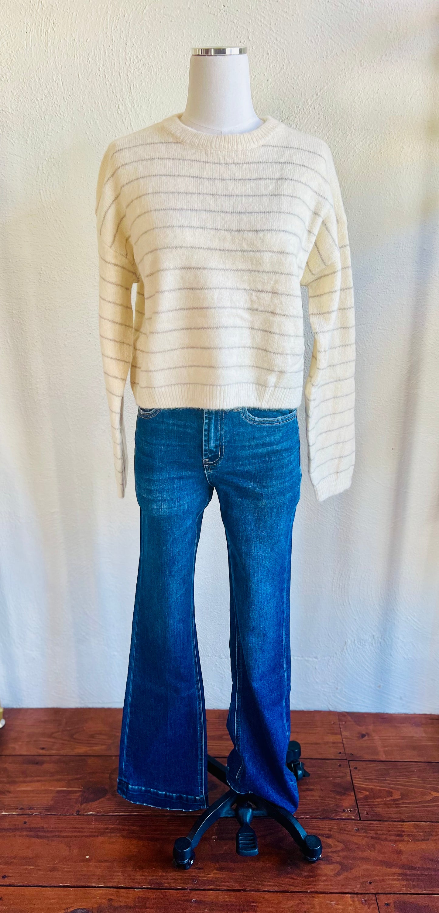 Ivory & Dove Grey Striped Sweater