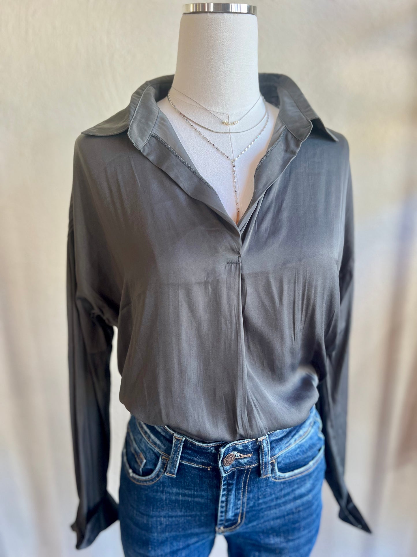 Slate Satin Top