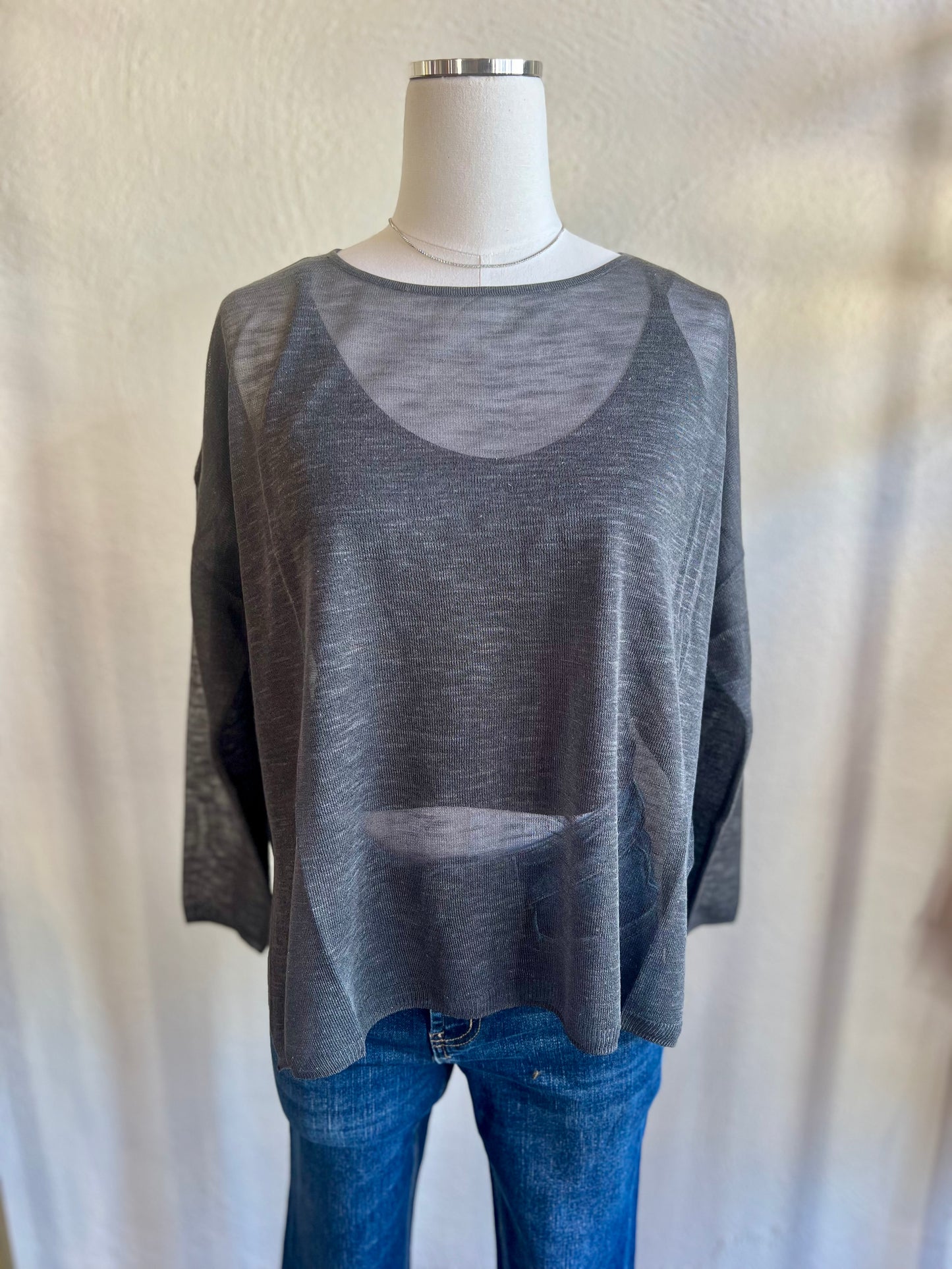 Lightweight Gauze Top in Charcoal