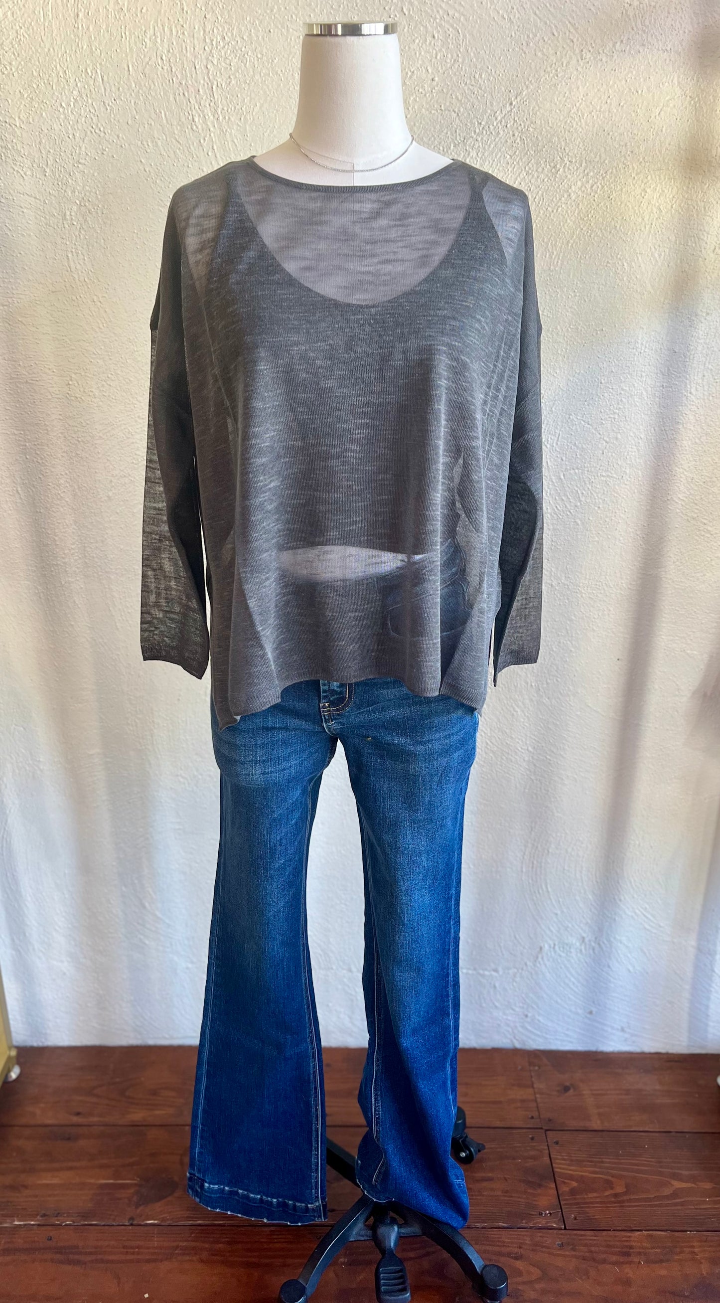 Lightweight Gauze Top in Charcoal