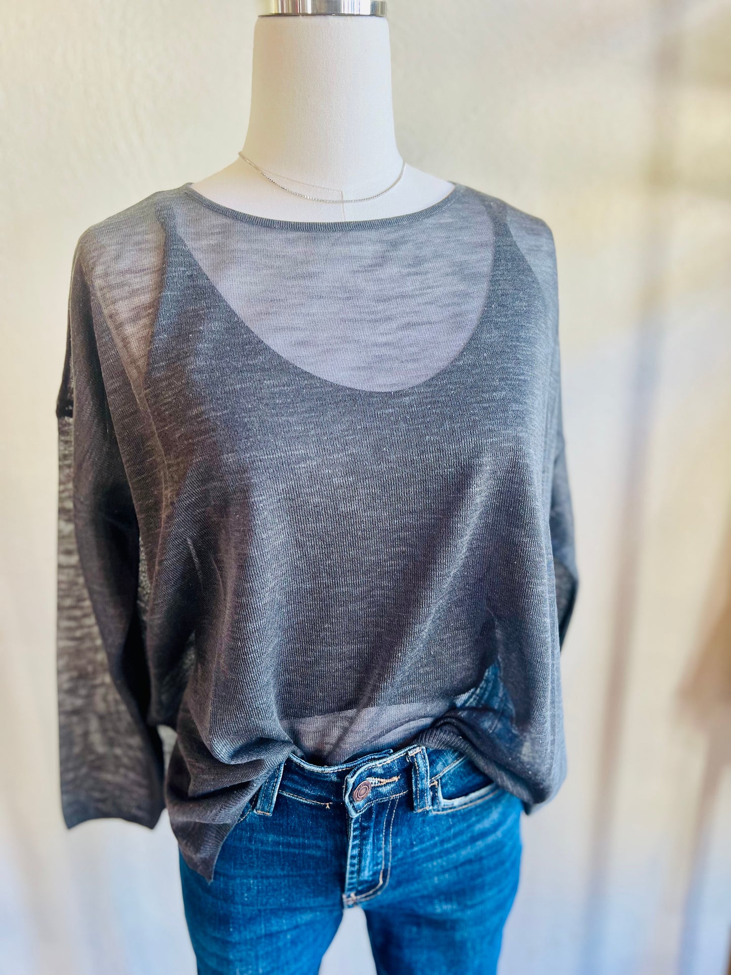 Lightweight Gauze Top in Charcoal