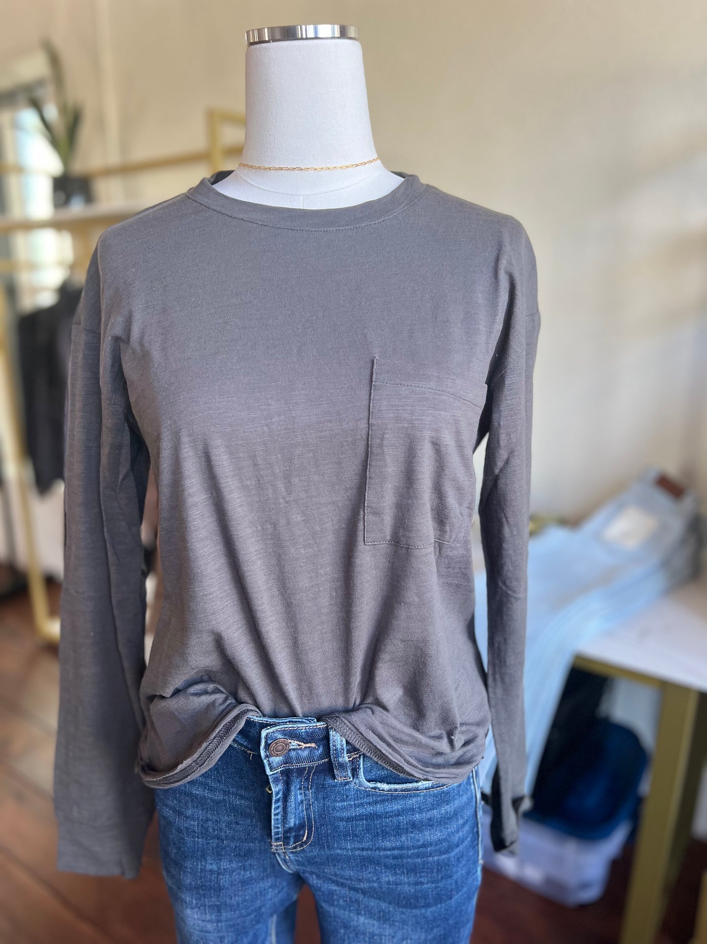 Charcoal Gray Knit Pocket Tee