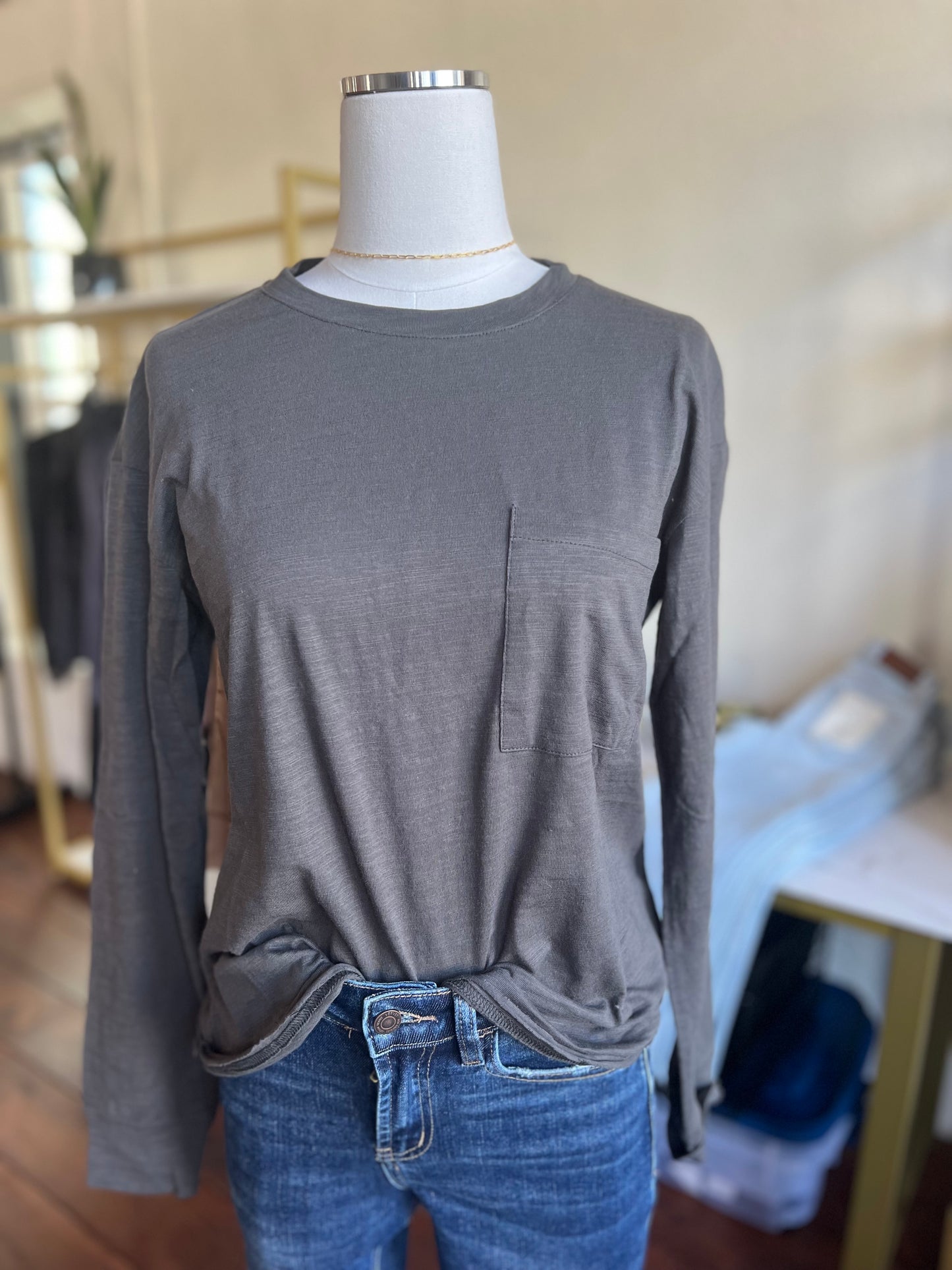 Charcoal Gray Knit Pocket Tee