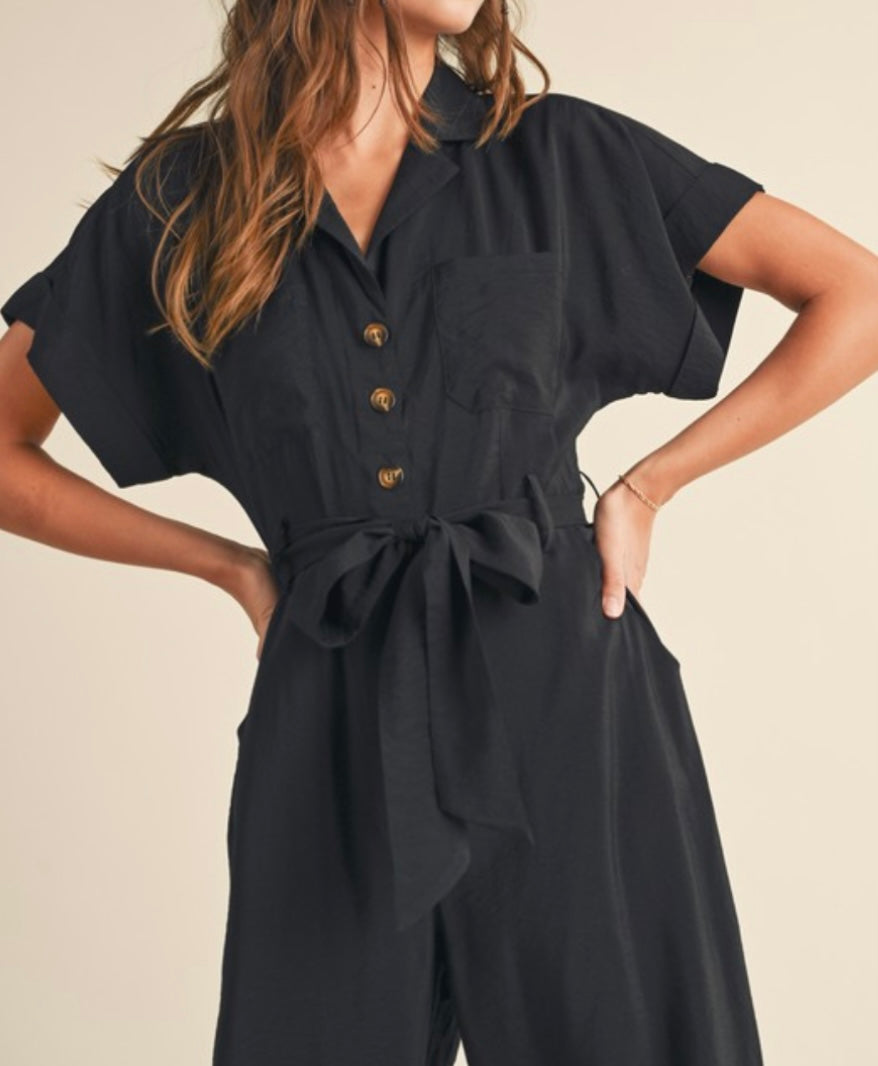 Button Down Jumpsuit in Black