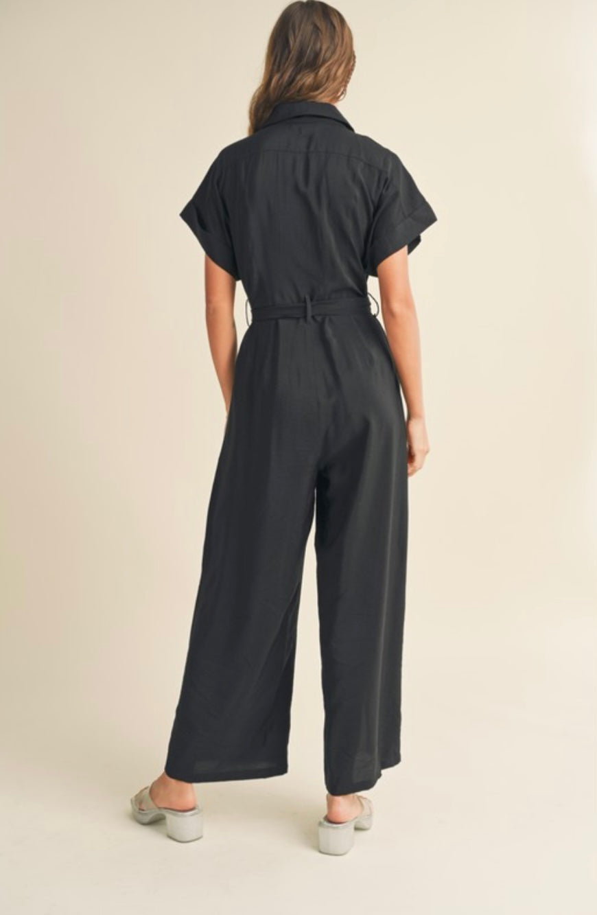 Button Down Jumpsuit in Black