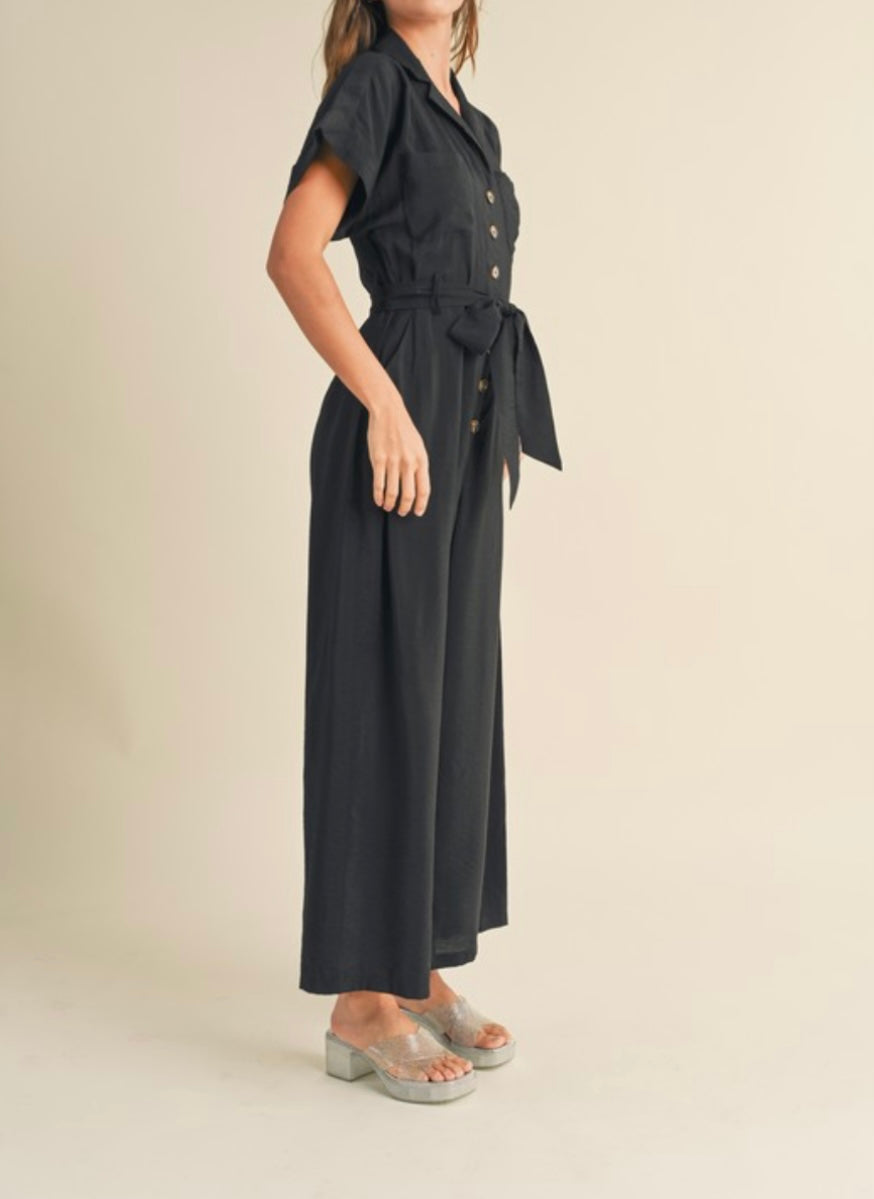 Button Down Jumpsuit in Black