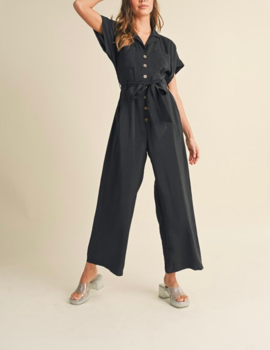 Button Down Jumpsuit in Black