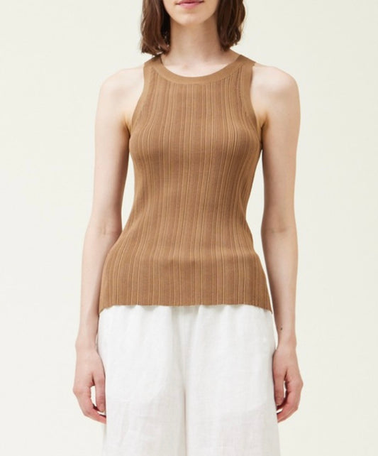 Varied Rib Knit Tank in Tan