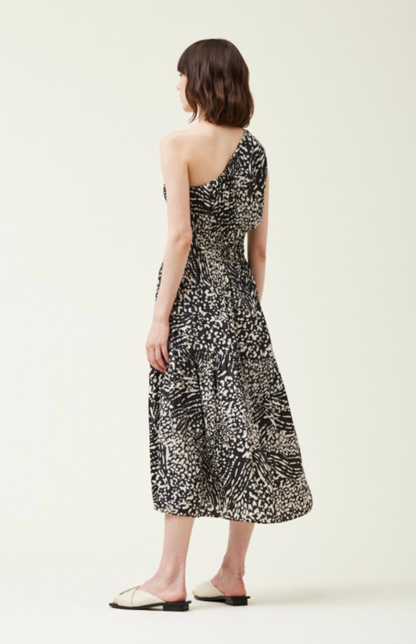 Printed One Shoulder Midi Dress