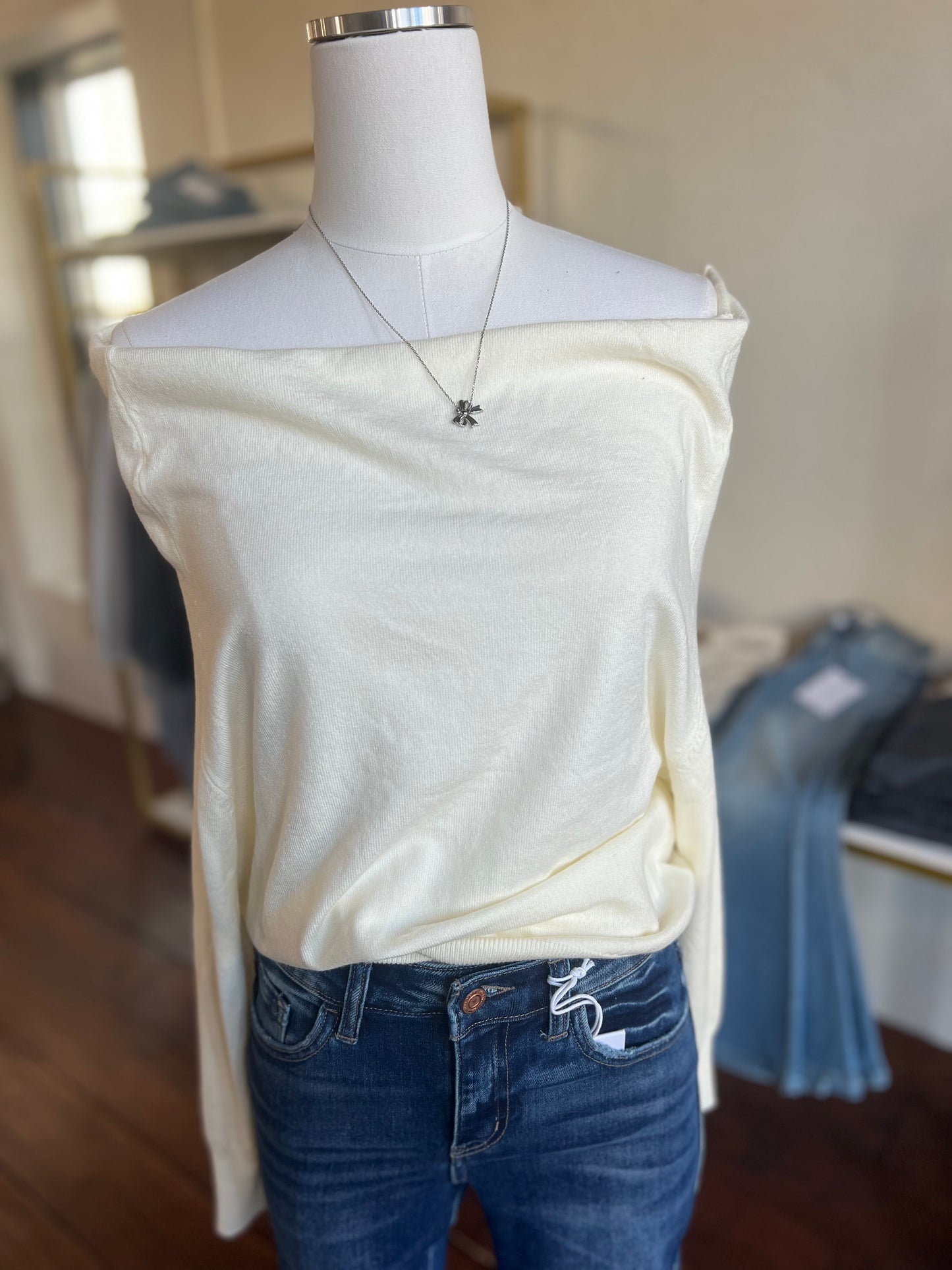 Cream Off The Shoulder Sweater