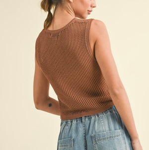 Crochet Knitted Sleeveless Top in Rust
