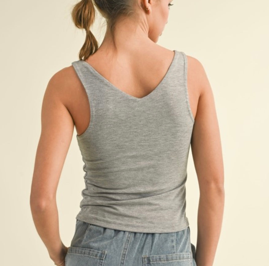 Double Layered V Neck Tank in Gray