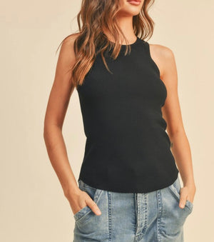 Classic Ribbed Tank Top in Black