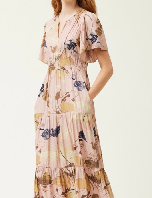 Midi Dress in Pink Smoke Floral