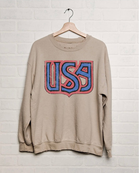 July 4th USA Monogram Distressed Sweatshirt