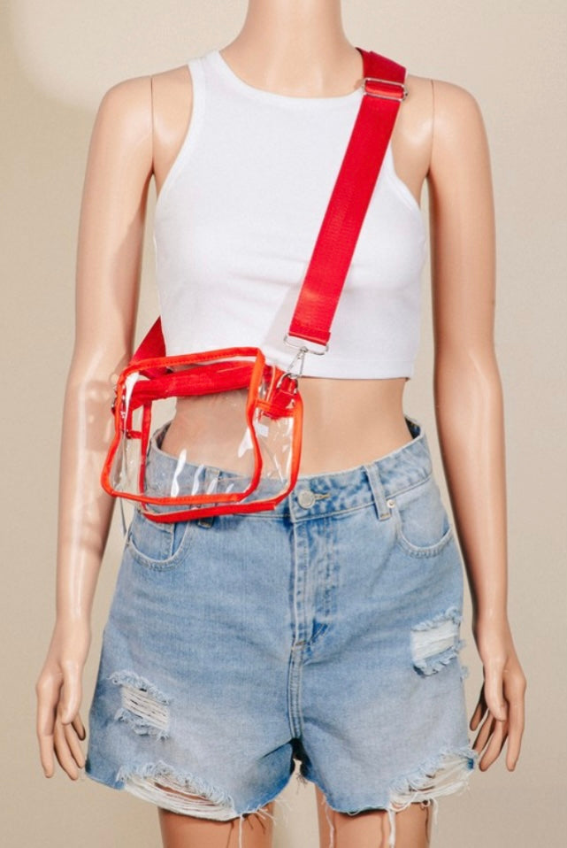 Cross Body Clear Bag in Red & White