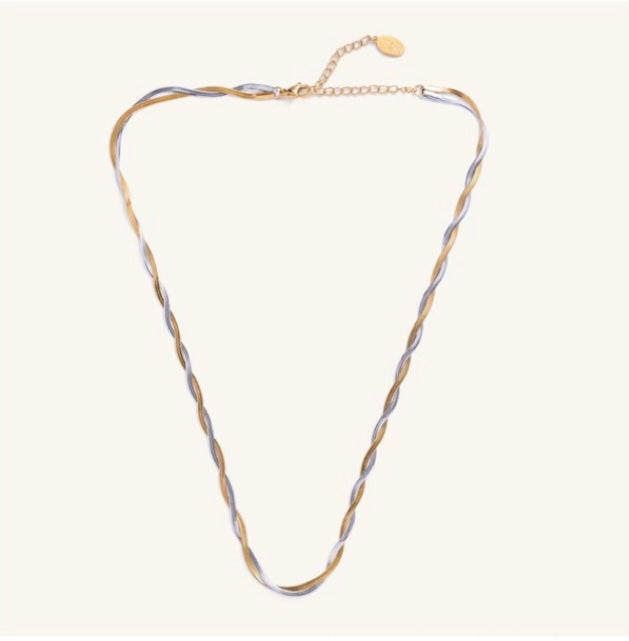 Mixed Metal Herringbone Necklace