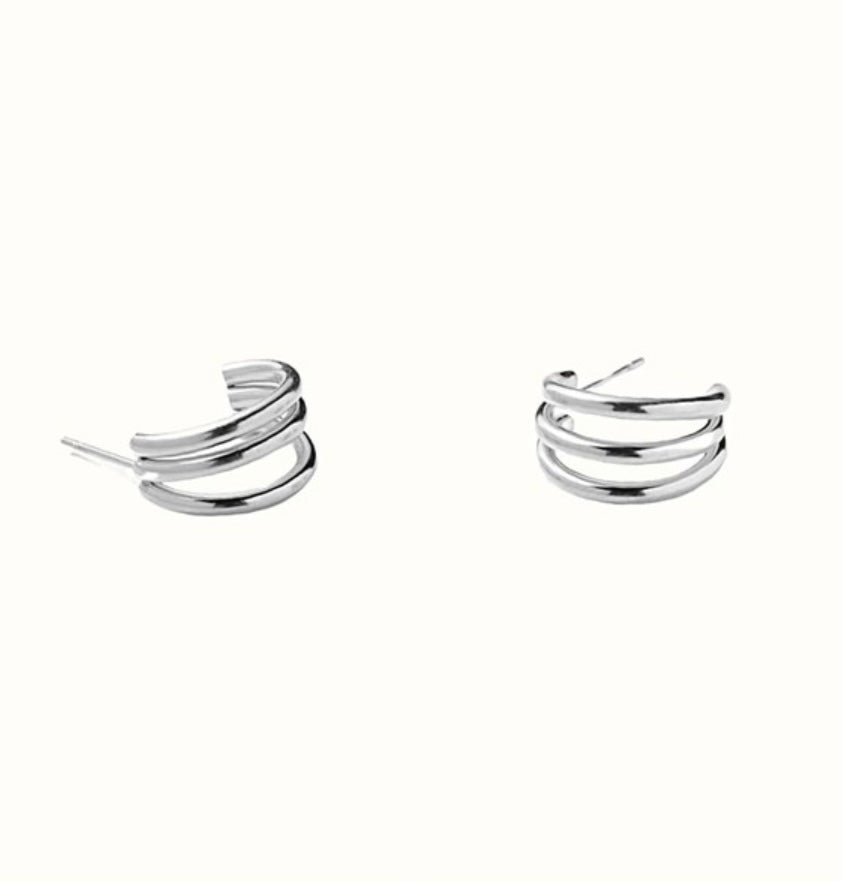 Mini Triple Hoop Earrings Silver