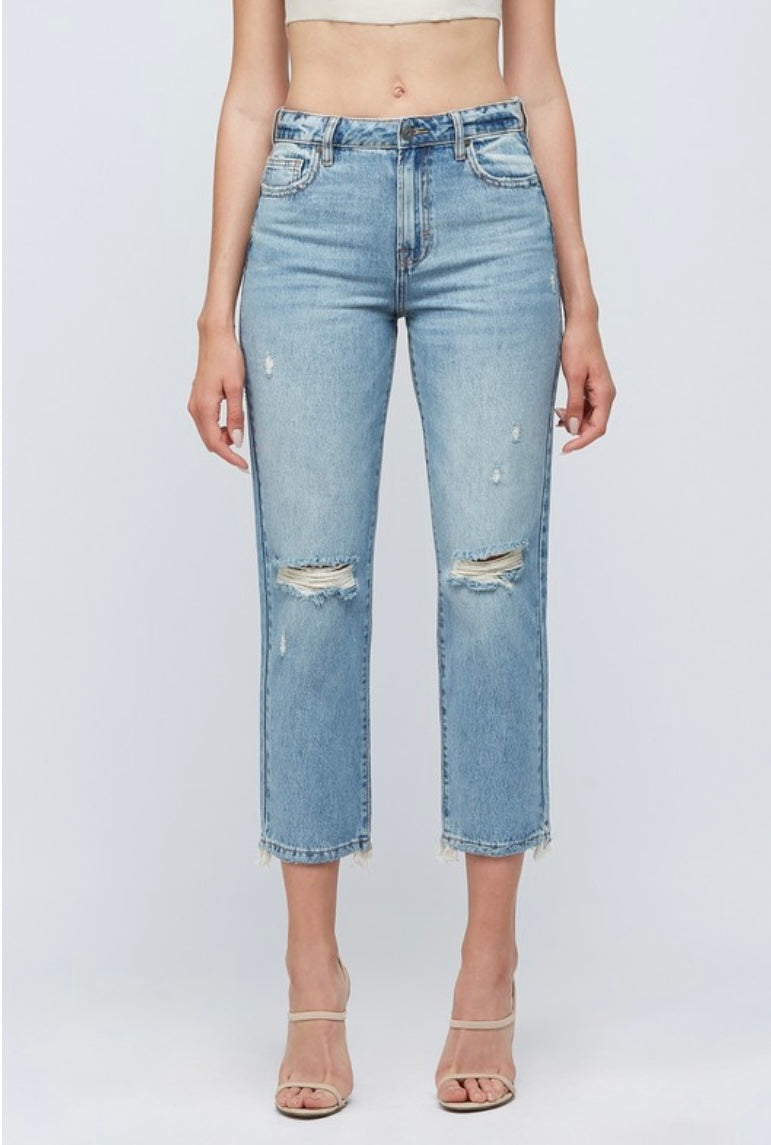 Medium Wash Classic Distressed Straight Denim