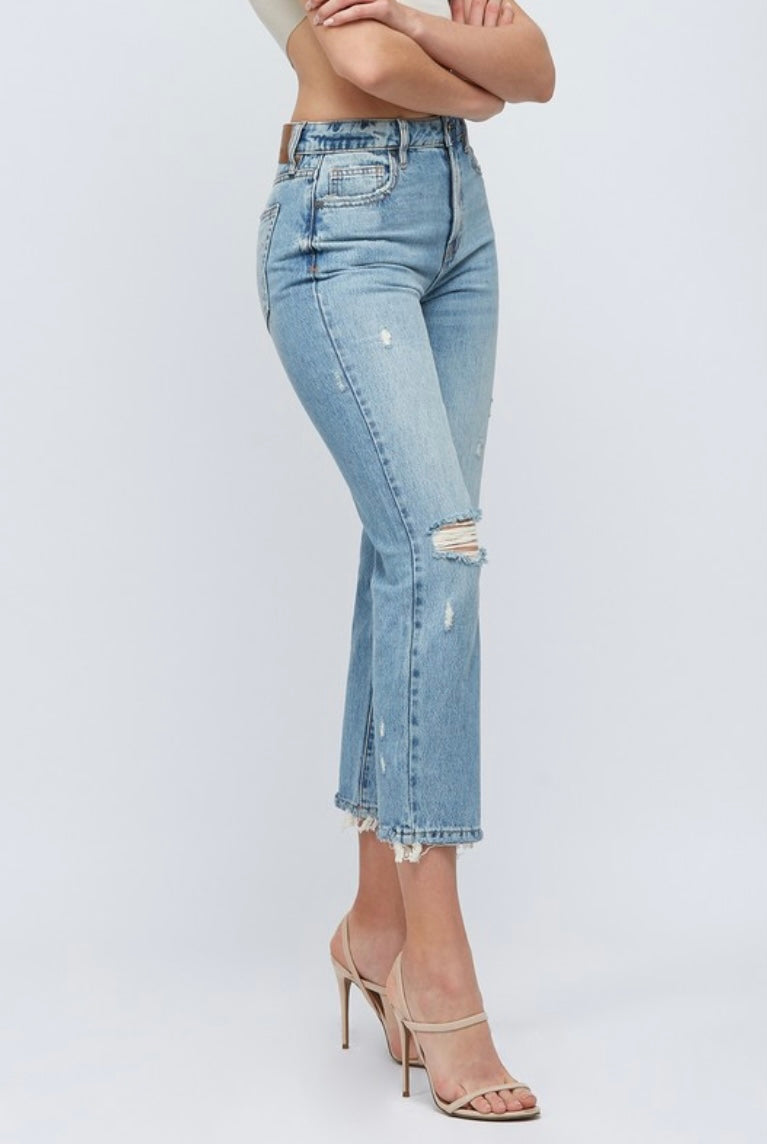 Medium Wash Classic Distressed Straight Denim