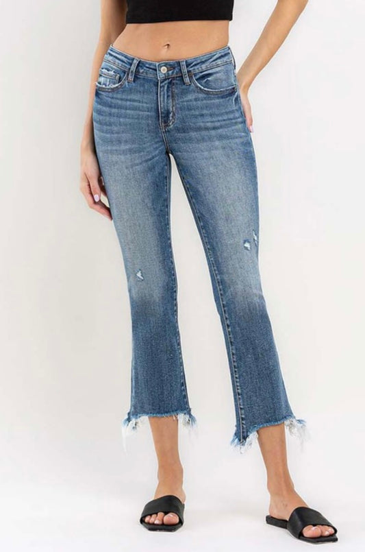 Mid Rise Frayed Bootcut Denim