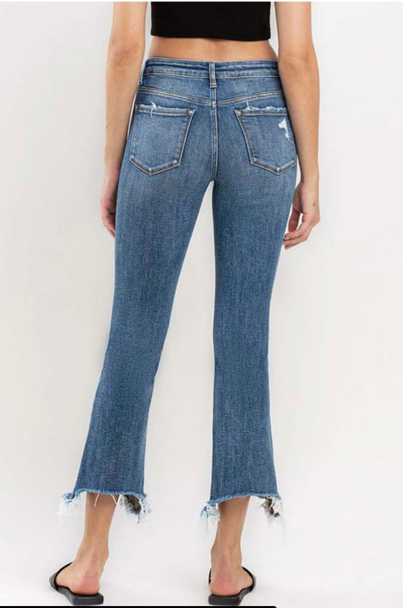 Mid Rise Frayed Bootcut Denim