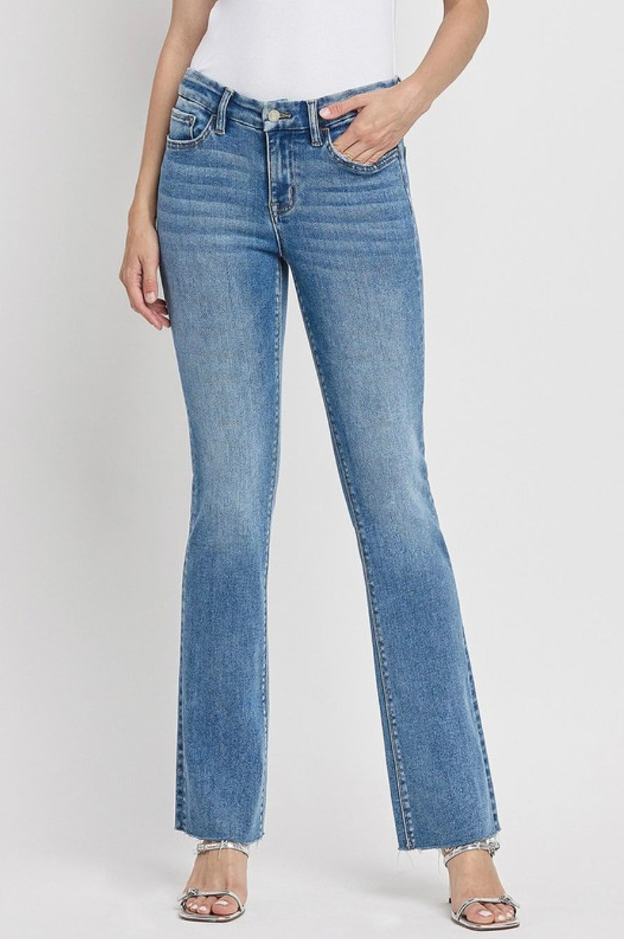 Mid Rise Seamless Waistband Bootcut Denim