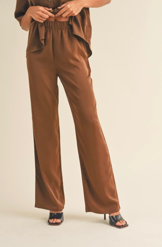 Matt Satin Trousers in Brown