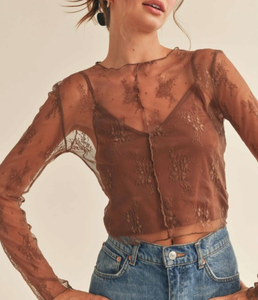 Sheer Lace Long Sleeve in Brown