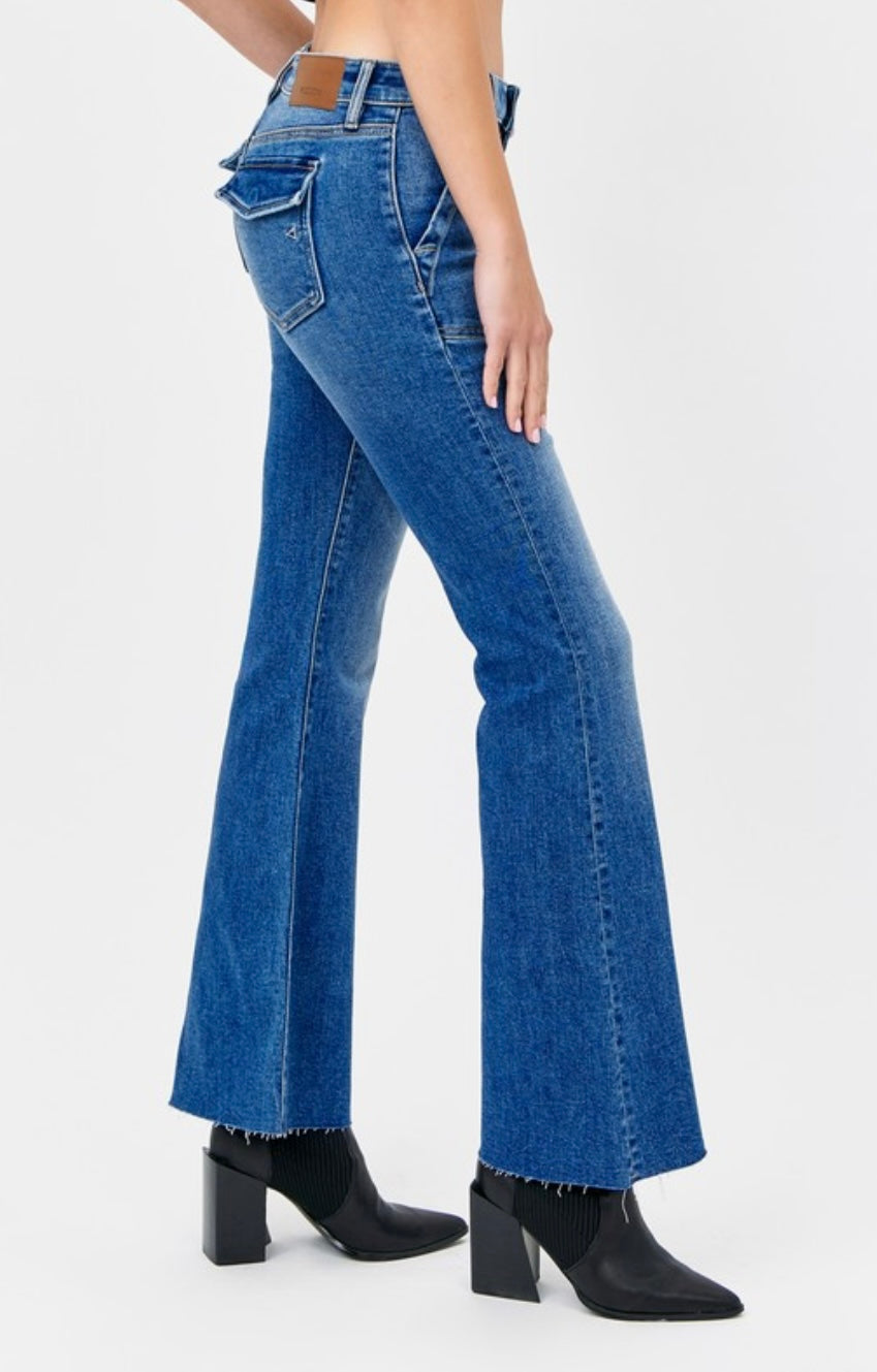 Mid Rise Utility Flare Denim